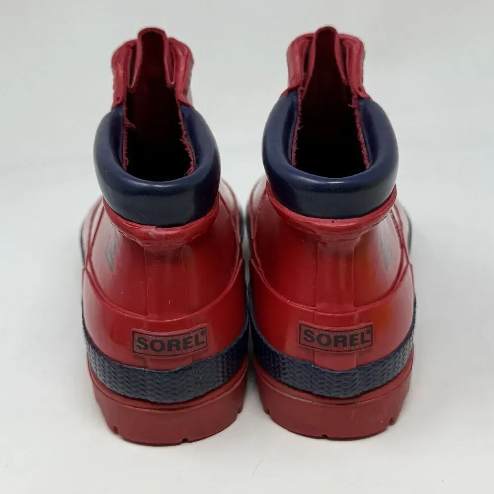 Sorel Little Drizzle Short Rain Boots Kids Size 2 Red Rubber Front Zip Unisex